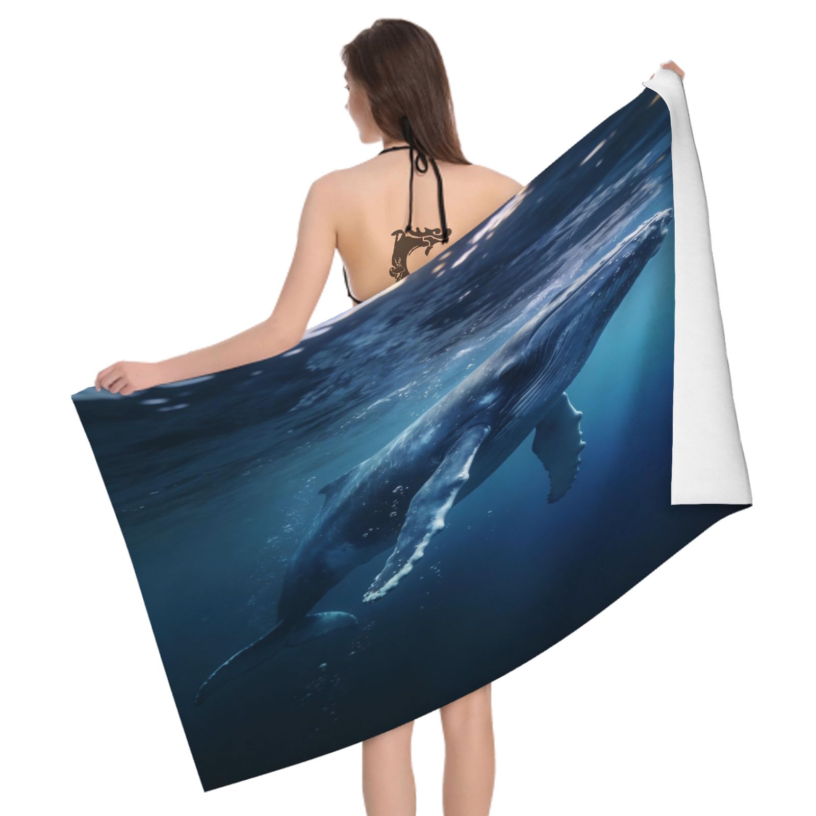 Leichong 3D Humpback Buck Beach Towel Large Microfiber Soft Quick Dry for Adults, Ocean Blue Bath Towel Lightweight Soft Absorbent for Travel Swimming Pool Sports, 80 x 160 cm