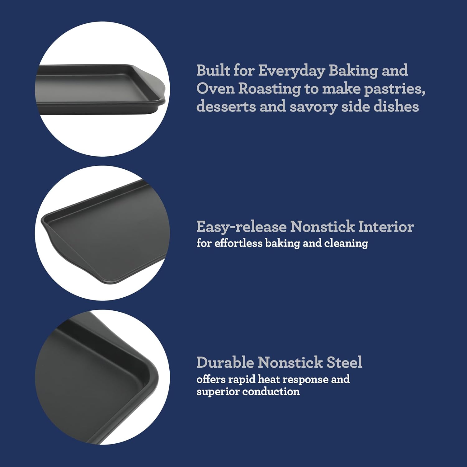 Oster Teston Nonstick Cookie Sheet, 18 x 13 Inch Carbon Steel Baking Pan, Matte Black, Warp-Resistant, PFAS-Free, Oven-Safe - Image 5