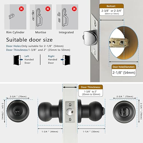 Miniatura 8 de Cerradura de puerta de huellas dactilares, perilla inteligente de puerta de huellas dactilares con cerradura, cerradura de puerta negra biométrica,