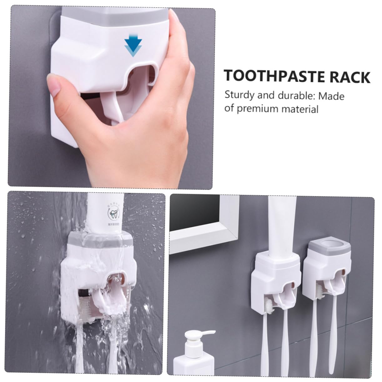 SOLUSTRE 3stücke Multifunktionaler Zahnbürstenhalter Mit Wandmontage Und Zahnpastaspender Kein Platzsparend Für Aufgeräumtes Badezimmer Graues Design Für Tägliche