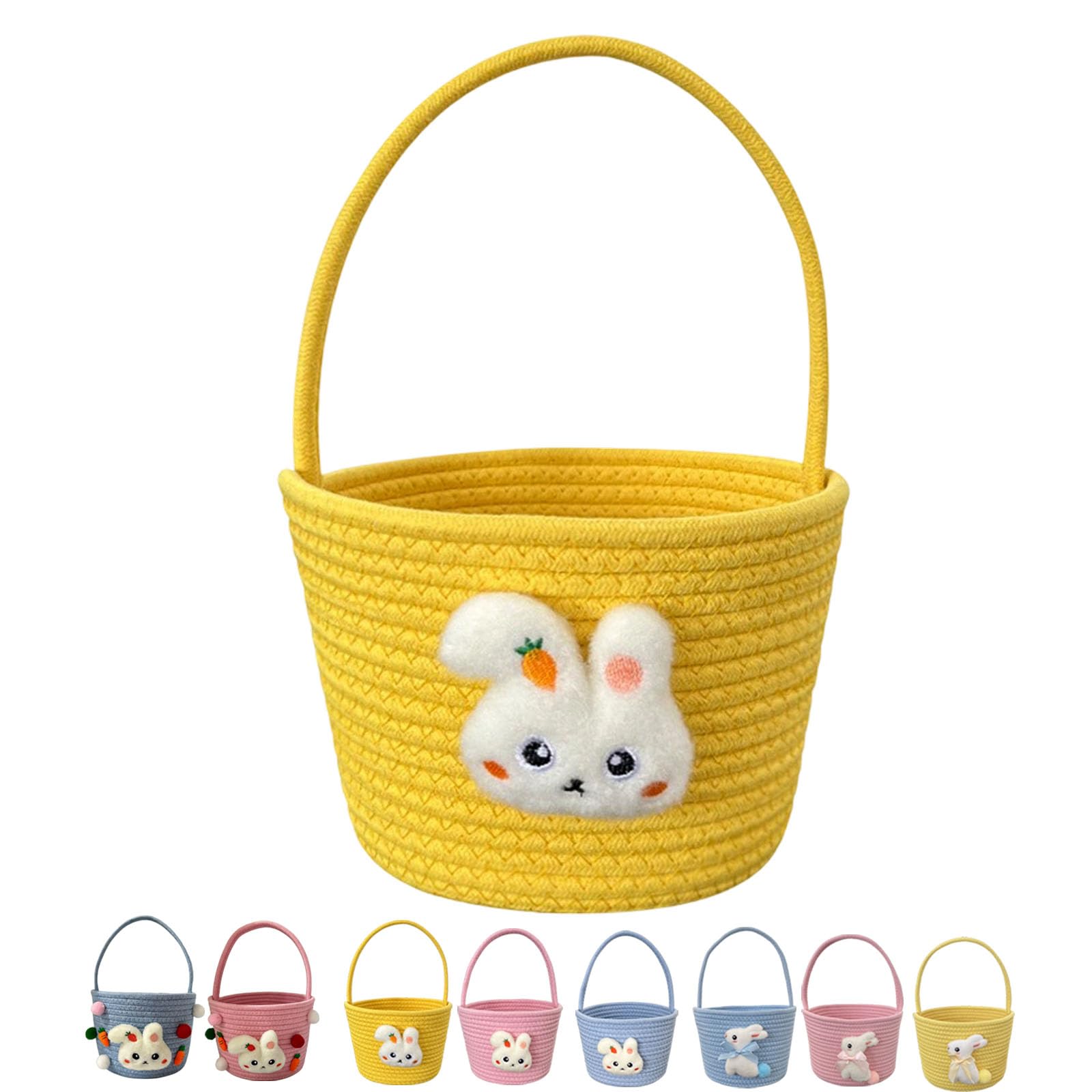 2026 NEW Cute Easter Bunny Baskets with Handle, Cotton Woven Basket, Easter Gifts Basket Daily storage (Yellow - A)