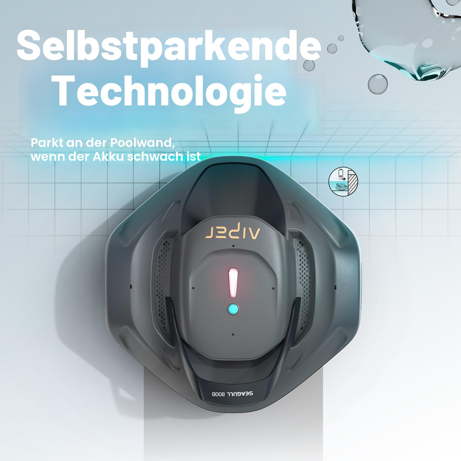 AIPER Kabelloser Poolroboter, Poolsauger Akku mit Doppelantrieb, Poolreinigungs Geeignet für Flache Pools bis zu 80 m2 Dauer 90 Minuten(Generalüberholt)