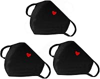 comfso 3-Pack Cute Heart Pattern Cotton Face Masks - Adjustable Nose Bridge, Washable Reusable Unisex Cloth Masks for Women, Outdoor Activities & Valentine's Gifts