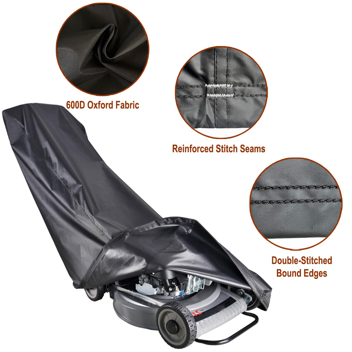 Funda para cortacésped de empuje, resistente al agua, 600D, cubierta para cortacésped, cubierta impermeable para el cuidado del césped al aire libre, agua completa, protección UV, ajuste con cordón,