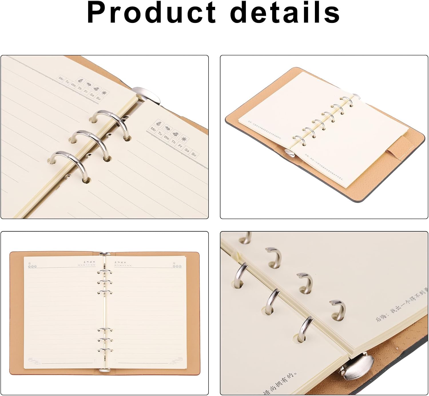 PATIKIL 6 Ring Binder Cover, 2 Pack A5 Leather Notebook Binder Mini Refillable Loose Leaf Personal Planner with 160 Sheets Paper, Black