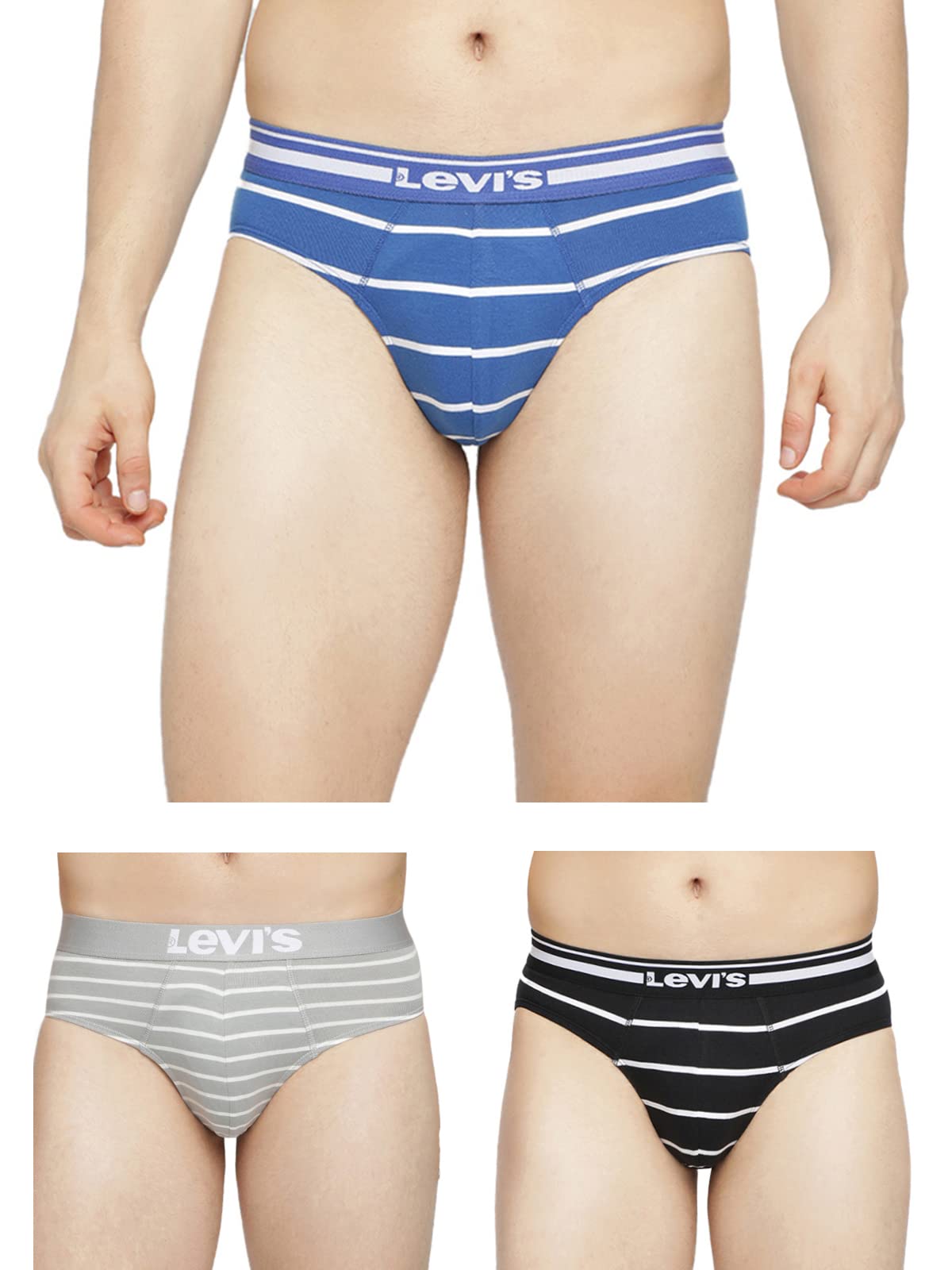 levi's 005 Men's Cotton Striped Brief - Low Rise, Outer Elastic Waistband (Pack of 3 - Assorted)-picture-31