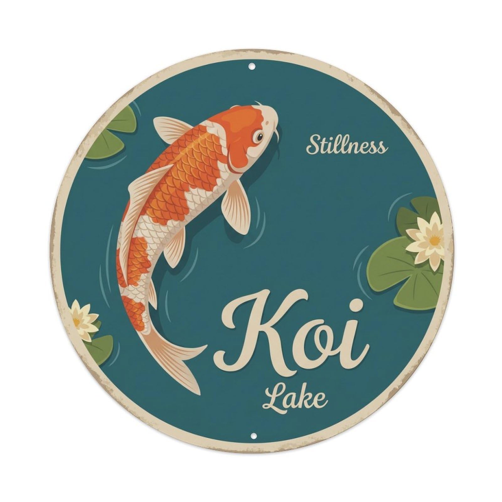 Metal Tin Sign Koi Fish Lake Calm Surface Japanese Retro