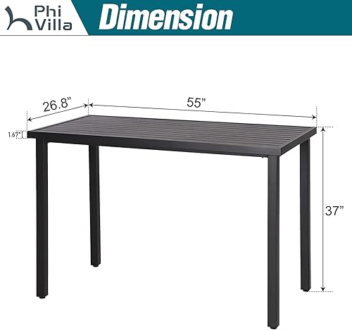 Miniatura 7 de PHI VILLA Mesa de bar alta para exteriores, mesa de comedor de 55 x 27 pulgadas de altura de mostrador con marco de metal similar a la madera y