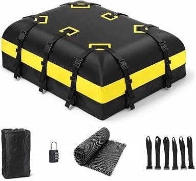 Rooftop Cargo Carrier for VW ID Buzz 2022-2027, 17 Cubic Feet Waterproof Car Roof Bag Heavy Duty Luggage Carrier for All Cars with/No Rack,Light Yellow
