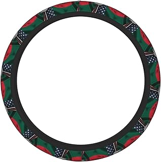 Vintage America and Bangladesh Flag Anti-Slip Steering Wheel Cove, Floral Design for Cars, Trucks & Suvs Universal Fit (14.5"-15" Wheel, All-Season)