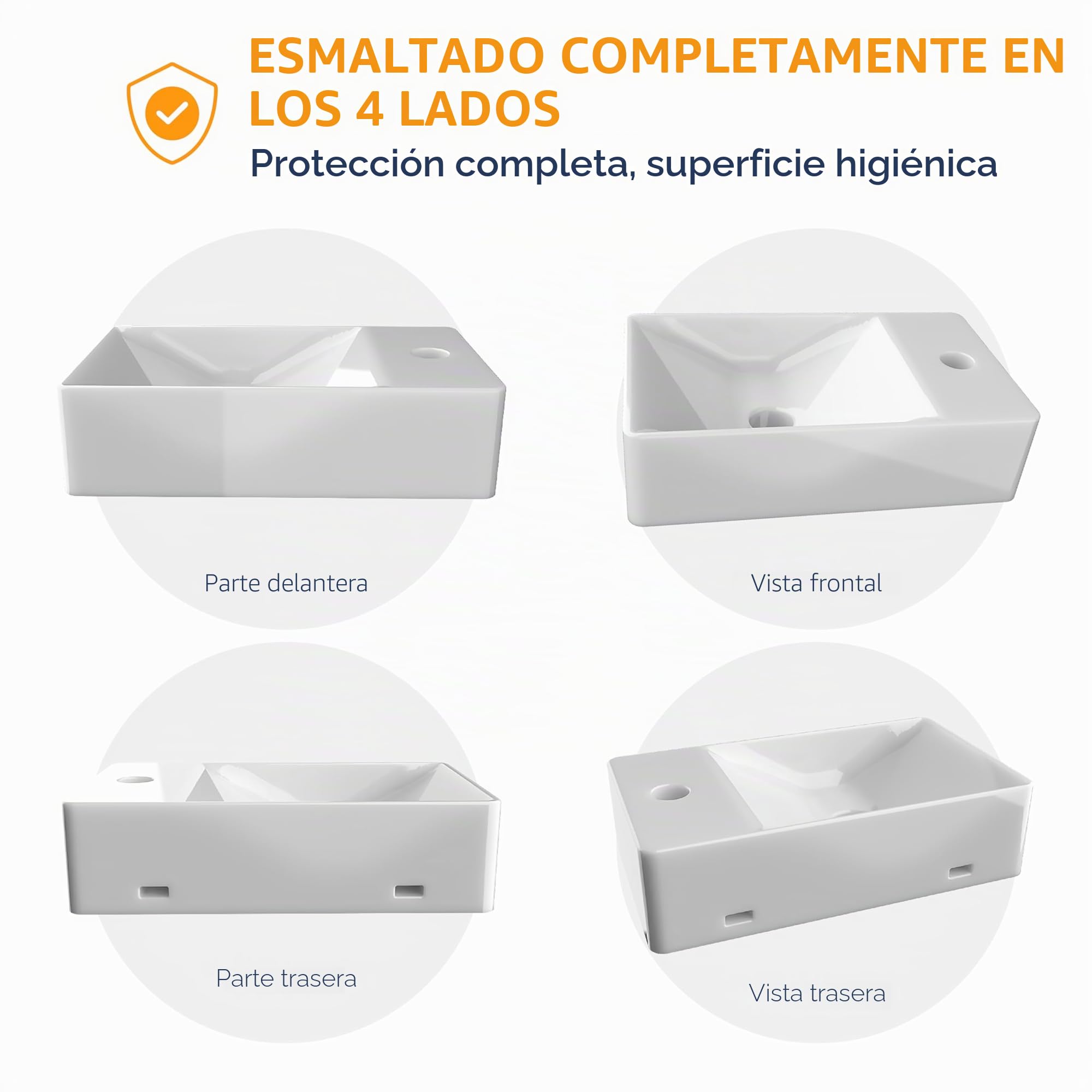 HOGART lavabo pequeño baño 38x22 cm, lavabo cerámica rectangular, lavabo suspendido pared o sobre encimera, con orificio para grifo, sin rebosadero, aseo invitados moderno (38x22cm (L))