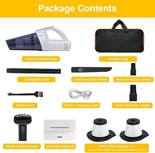 Miniatura 8 de URAQT Aspiradora de mano inalámbrica, portátil de 10000 Pa de succión fuerte, aspirador de polvo, aspiradora húmeda y seca de 2 velocidades con luz