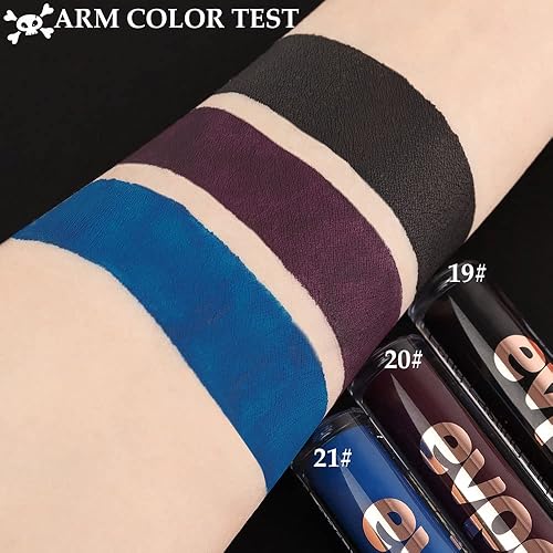 Miniatura 5 de evpct 3 lápices labiales líquidos mate azul oscuro, negro, morado, mate, brillo de labios, juegos de maquillaje a prueba de manchas, cara de cráneo,