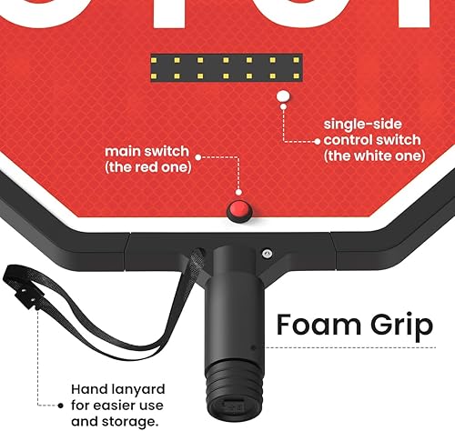Miniatura 5 de Remo de mano de 24 pulgadas con batería incorporada, 3 modos LED reflectante de control de tráfico para construcción, cruces escolares, alta