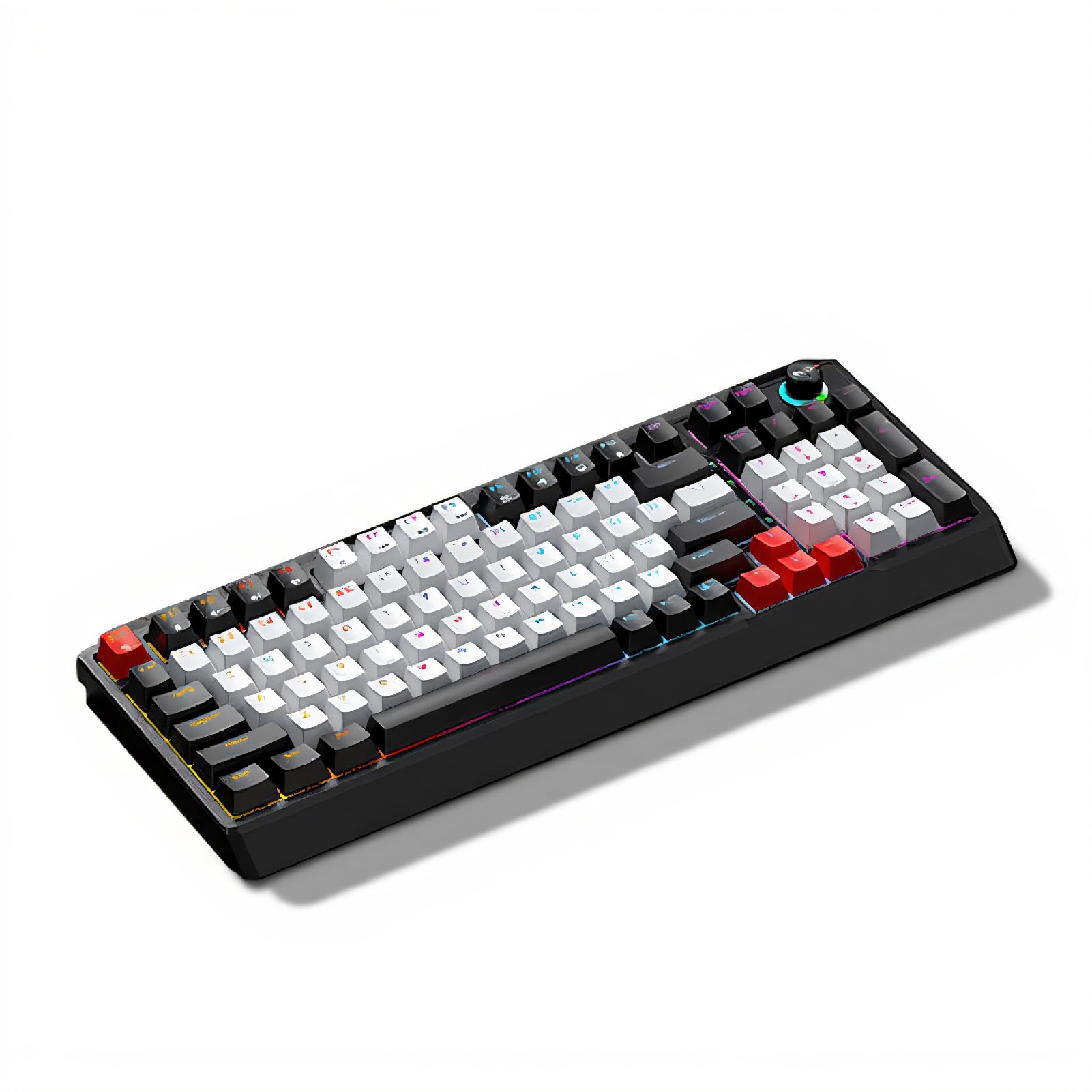 Sxhlseller 98-klawiszowa Klawiatura Mechaniczna z możliwością Wymiany Podczas Pracy, Podświetlana RGB, Ergonomiczny Niski Profil z Pokrętłem, Niebieskie Boczne Paski LED, Kabel USB do (Czarny Szary