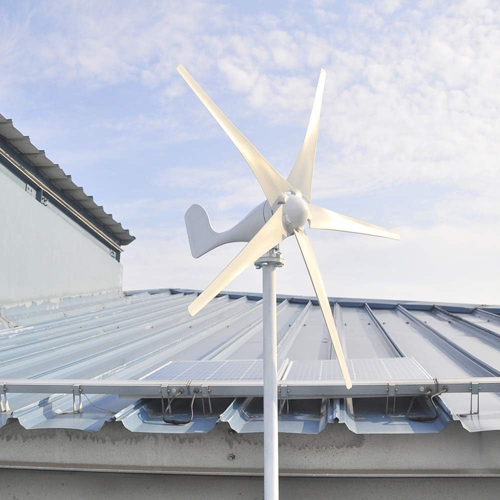 500W Horizontal Windkraftanlage 12V 24V Windturbinen 3-Phasen Generator 5-Blätter Windgenerator Komplettanlage für Stromergänzung,mit MPPT Laderegler (12, Volt)