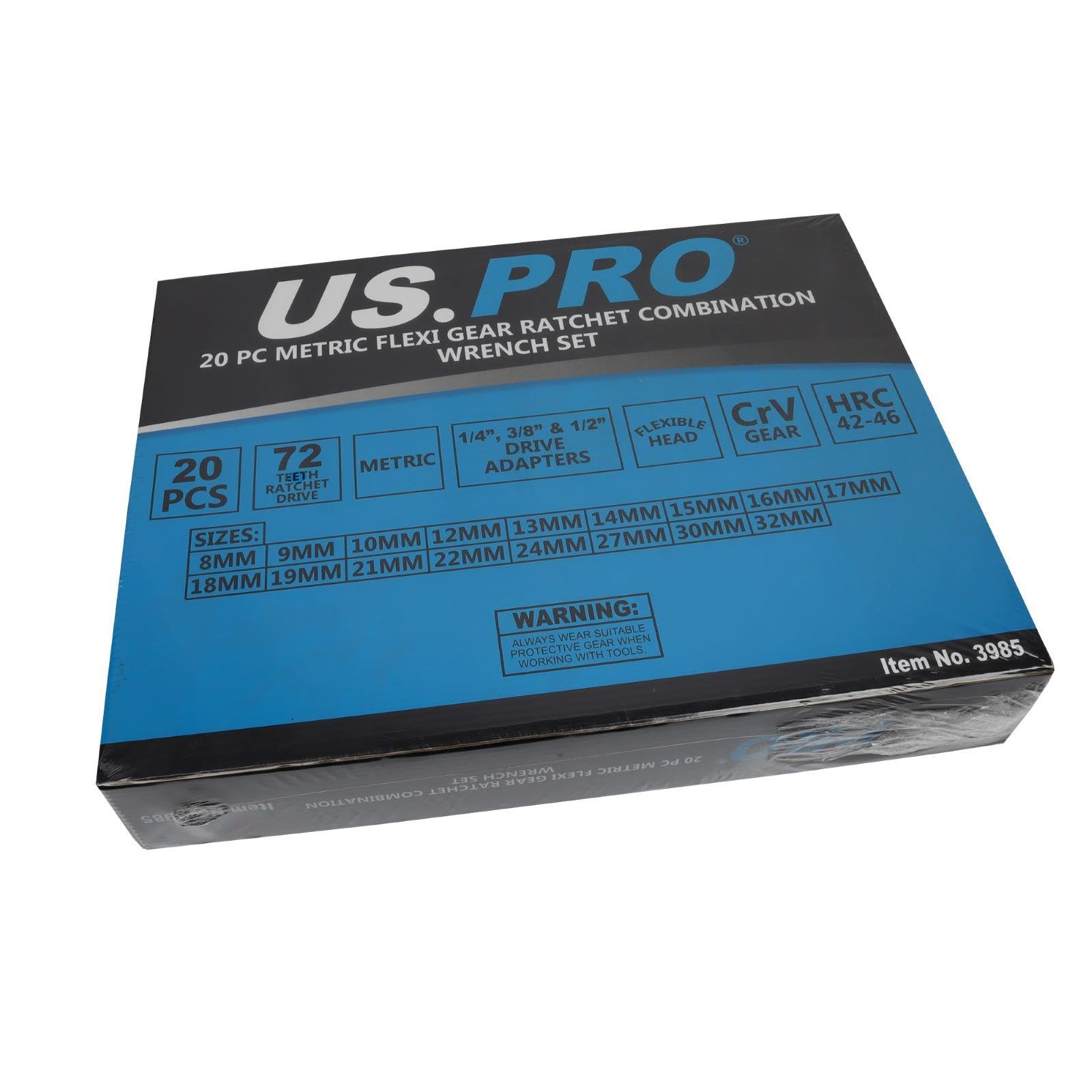 US PRO Zestaw kluczy płasko-oczkowych z grzechotką metryczną, 8-32 mm, 20 szt., 3985