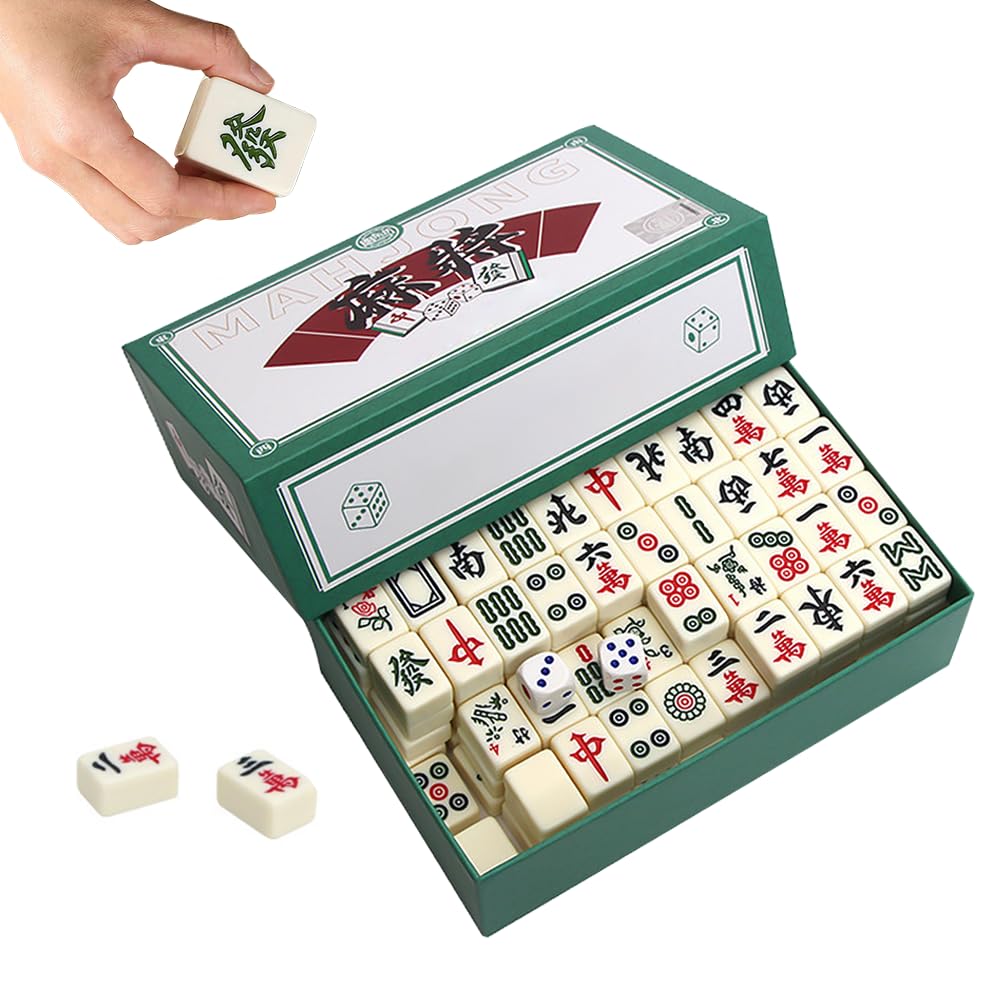 Mini Mahjong, Portable Jeu de Mahjong avec 144 Tuiles, Traditionnel