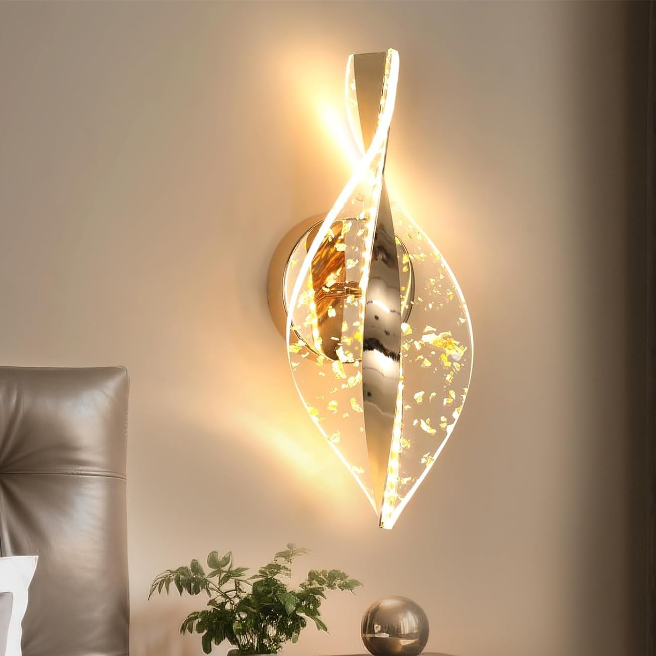 Comely 12W Lampada da Parete, 3 Temperature Applique LED 3000K/4500K/6500K | Oro 2000LM Lampade da Comodino Moderna LED per Corridoio, Camera da Letto, Soggiorno