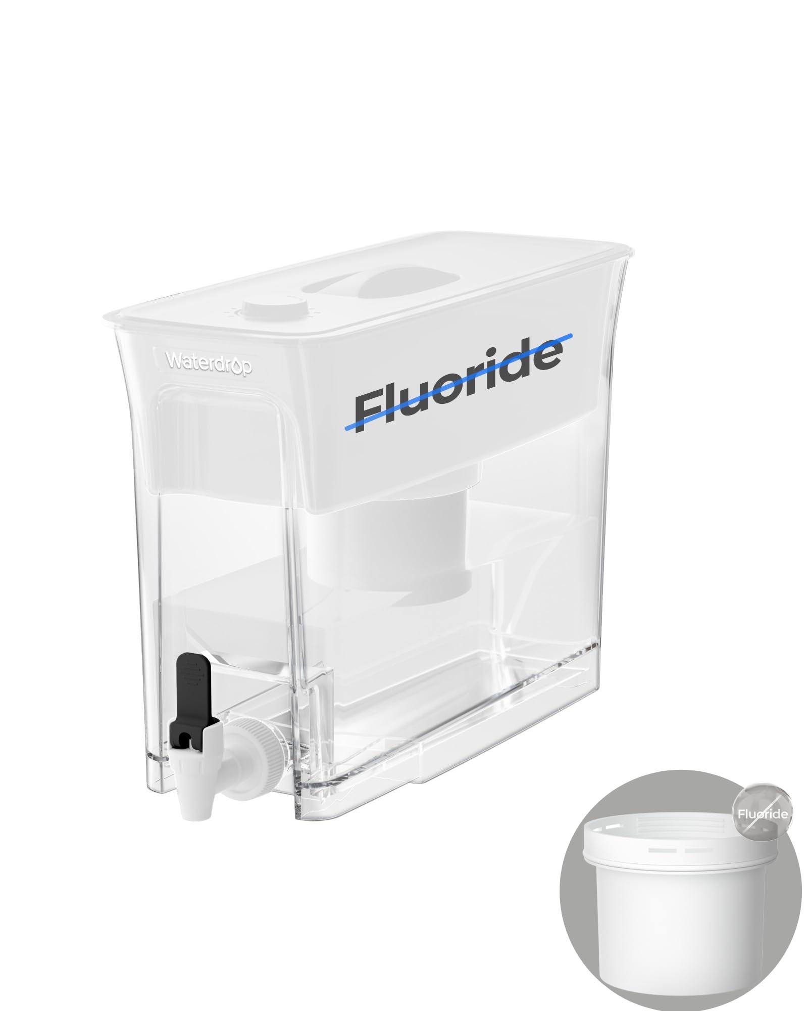Waterdrop Large Water Filter Dispenser, Reduces 90%+ Fluoride, Chlorine and More, 150-Gallon Long-Life, 35-Cup, BPA Free, White (with 1 Filter)