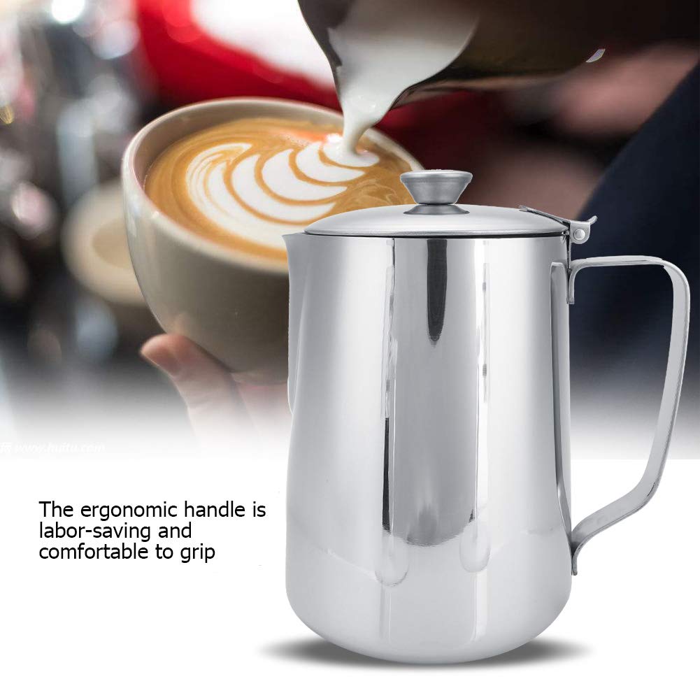MAGT Milchkännchen mit Deckel, Edelstahl Milchkanne 1000ml Milchschaumkännchen Kaffeetasse Milchbehälter Barista Zubehör für Lattekaffee Art(1000ML)