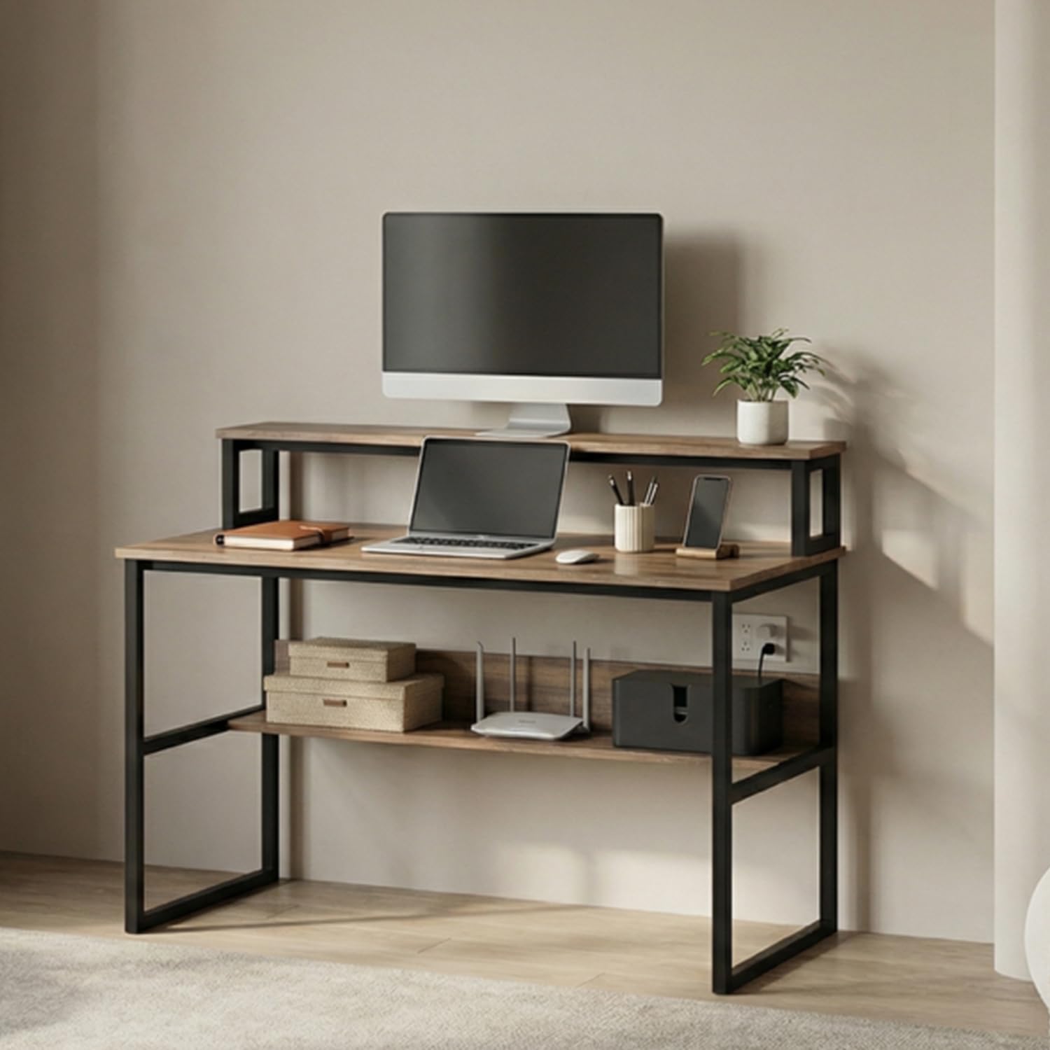 Klaxon Workstation Table for Home Office - Versatile Desk for PC Setup - Big Computer/Ideal Study Tabel with Storage and Bookshelf - Modern Office Desk for Work - Engineered Wood Deske 120 cm-image-26