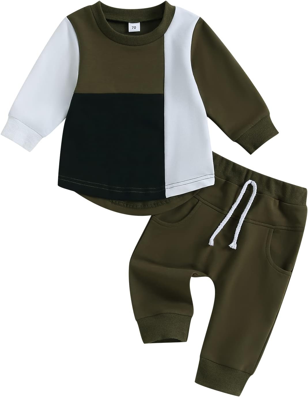 BeQeuewll Fall Winter Toddler Baby Boy Clothes 2Pcs Color Block Crewneck Sweatshirt and Pants Sweatsuit Little Boy Clothing (Army Green, 4-5 Years)