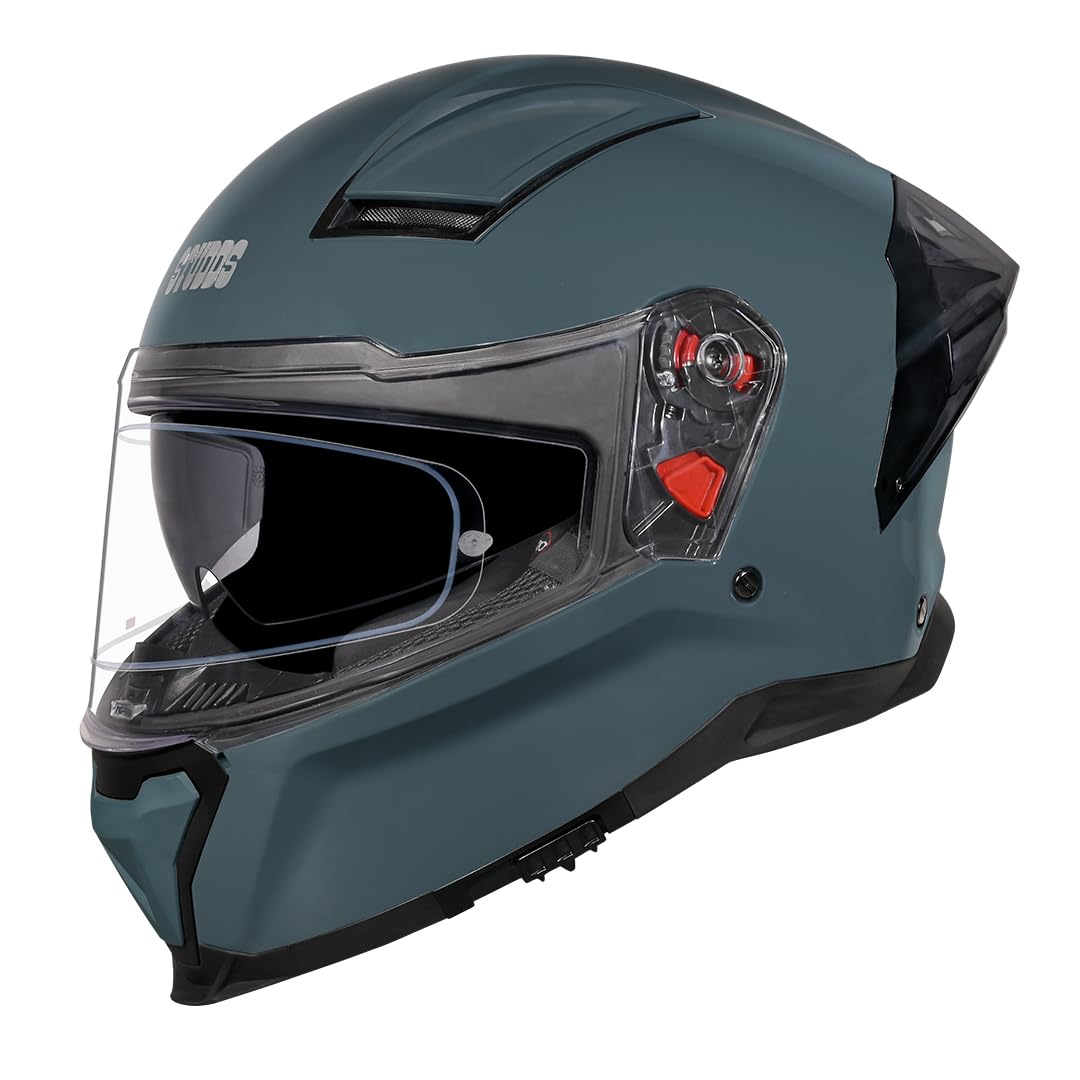 STUDDS Helios ISI and DOT Certified Full Face Helmet with Antifog 100 Lens, Sporty Spoiler (Shark Skin Blue - M)-image-8