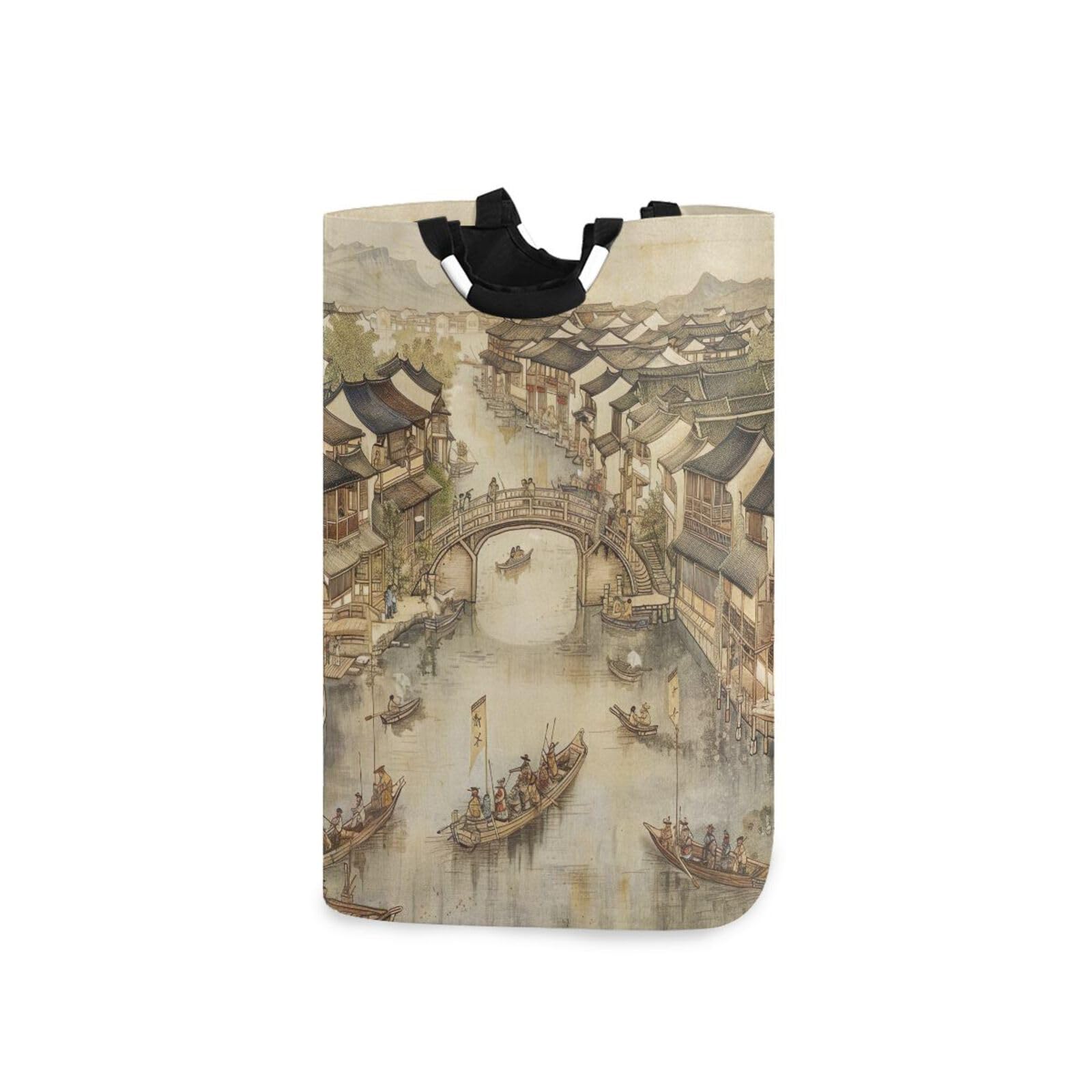 Jihqo Laundry Hamper Basket Flourishing Ancient City Collapsible Nursery Storage Bin Waterproof Clothing Baskets for Home Bedroom Bathroom Washing Room