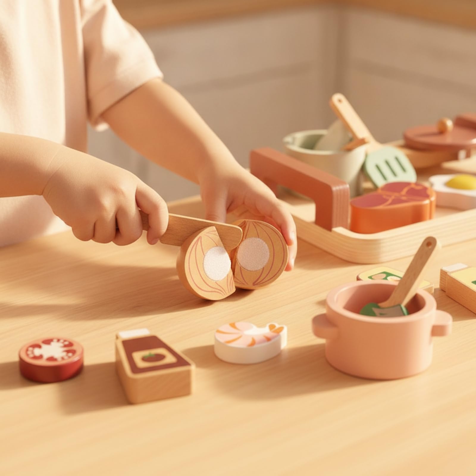 Set Comida con Tabla Cortar y Cuchillo Didáctico Set Alimentos Juguete con Banja Interactivo para