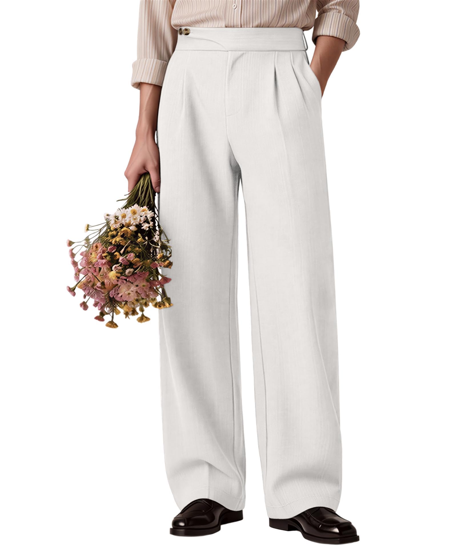 Susclude Mens Baggy Dress Pants Old Money Vintage Pleated Wide Leg Pants Summer Casual Slacks Relaxed Fit Trousers