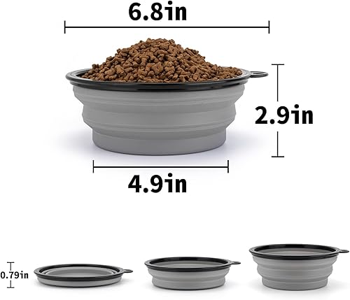 Miniatura 6 de SLSON Tazones plegables para perros con tapas de cubierta, paquete de 2 tazones de viaje para perros, portátiles, plegables, para gatos, para