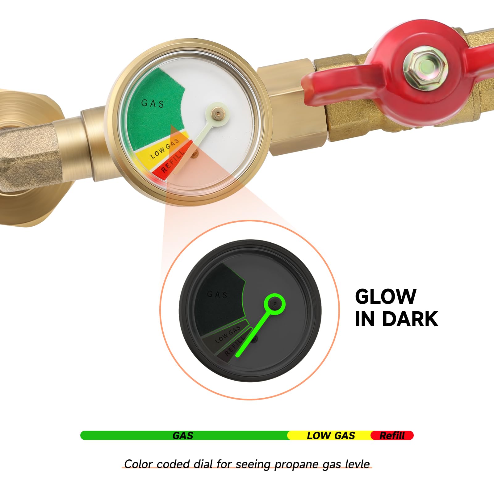 Adaptador de propano de 1 libra a 20 libras, adaptador de codo de repuesto de propano QCC1 con medidor y válvula de control de encendido y apagado para tanque de propano de 1 libra para