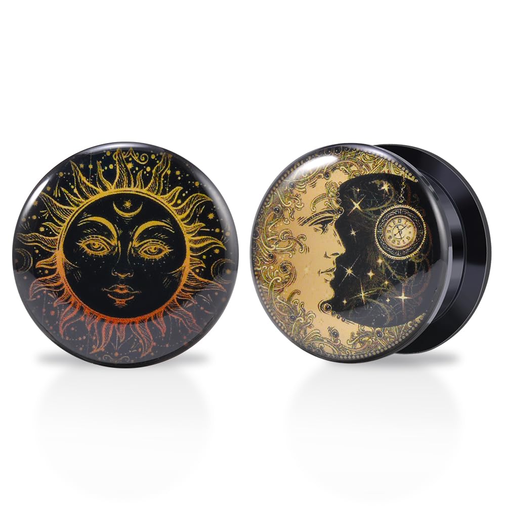 TBOSEN 1 Paar Acryl und Epoxid Sonne Mond Pentagramm Punk Element Schraubohren Tunnel Stecker Expander Piercing Modisches Geschenk