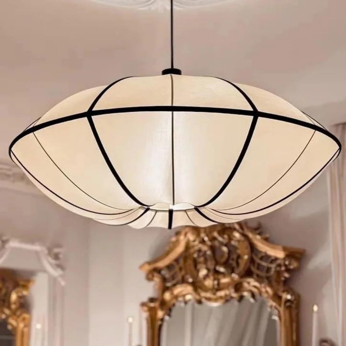 Export India Designer Home Decorative Silk Pendant Lamp (16 x 16 Inch) for Living Room | Decoration Lamp Shades | Lamp for Room | Ceiling Lights for Hall | Hanging Lampshade (White)-image-6