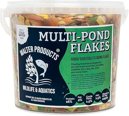 Image Walters Multi Pond Flakes (5L Tub) | Pond Fish Food for Goldfish, Koi and all Cold Water Pond Fish | Premium Nutrition, Floating Fish Food Flakes in Stay Fresh EasyTubs and Refill Bags Image Walters Multi Pond Flakes (5L Tub) | Pond Fish Food for Goldfish, Koi and all Cold Water Pond Fish | Premium Nutrition, Floating Fish Food Flakes in Stay Fresh EasyTubs and Refill Bags