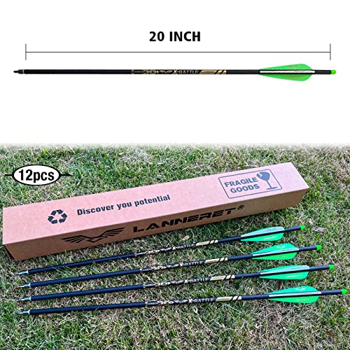 Lanneret Carbon Crossbow Bolts 20-Inch Arrows Bolt Crossbolt Fletched 4 Inch Vane With Field Point (Pack Of12) Green #TOP4