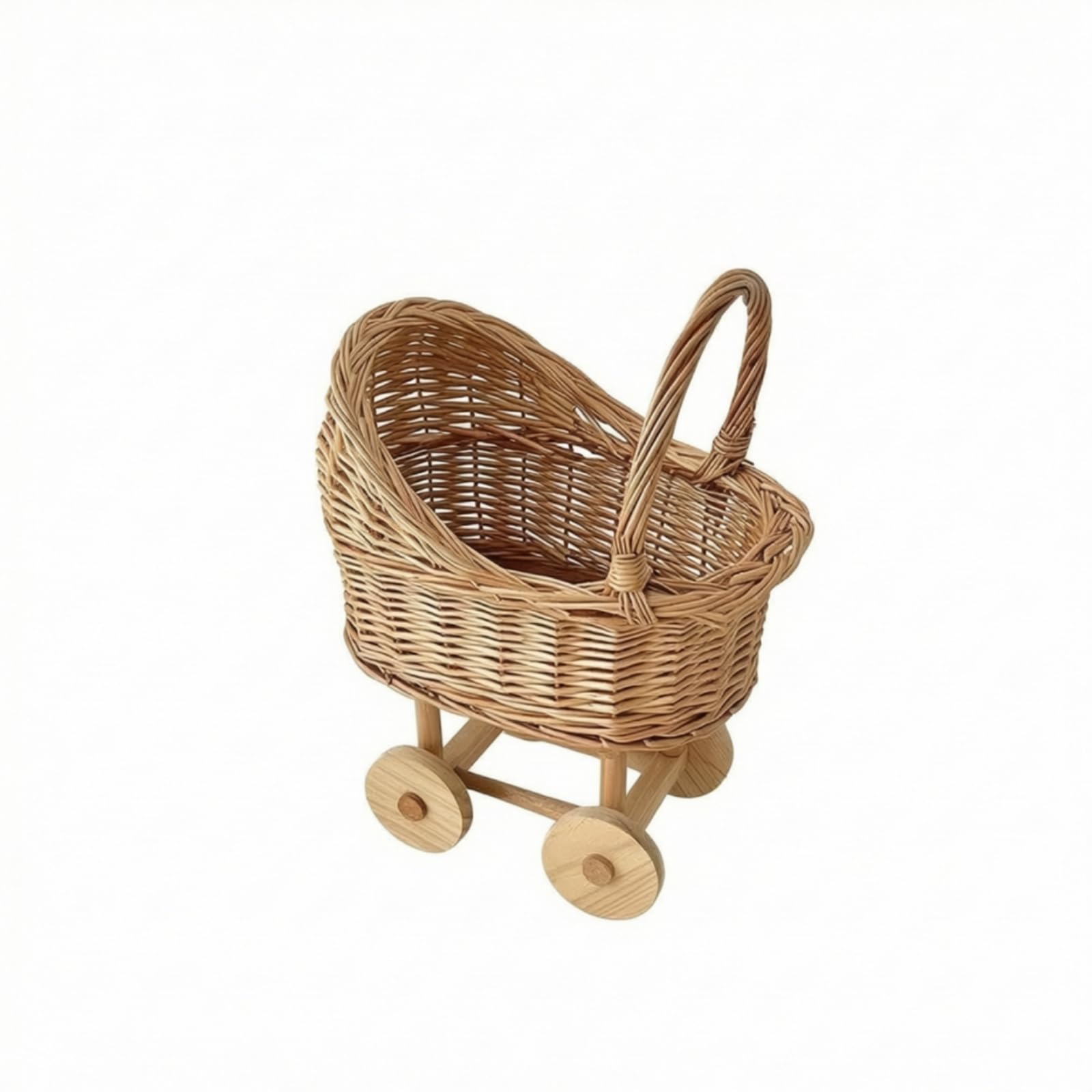 Xgdsnly Wicker Pushcart Rustic Play Pram Elegant Toy Pram for Playroom, Small 31.5cm X 26.3cm X 24.5cm