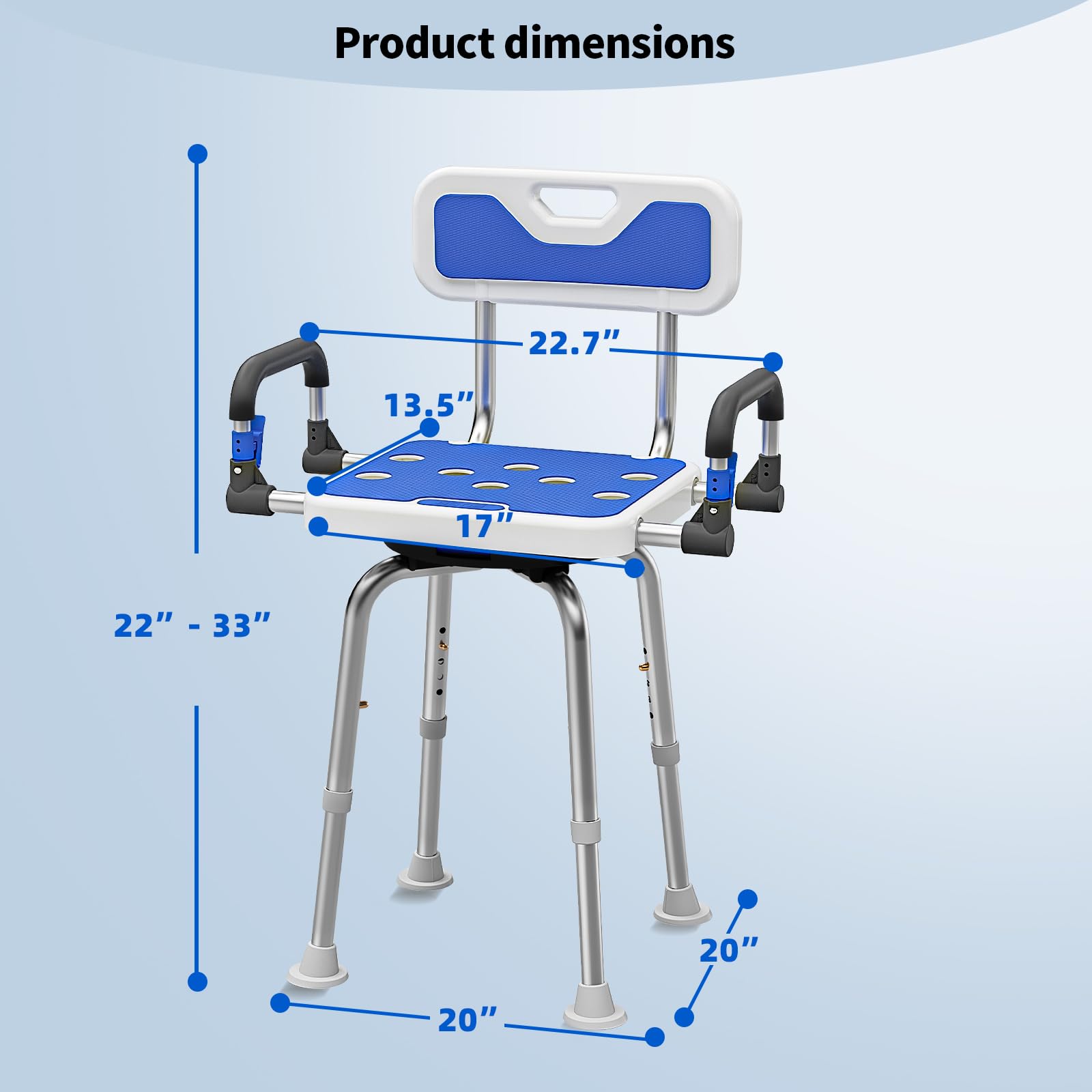 Silla de ducha giratoria resistente de 500 libras para personas mayores, ancianos, discapacitados o adultos bariátricos con brazos y asiento trasero para ducha interior y asiento de bañera de baño,