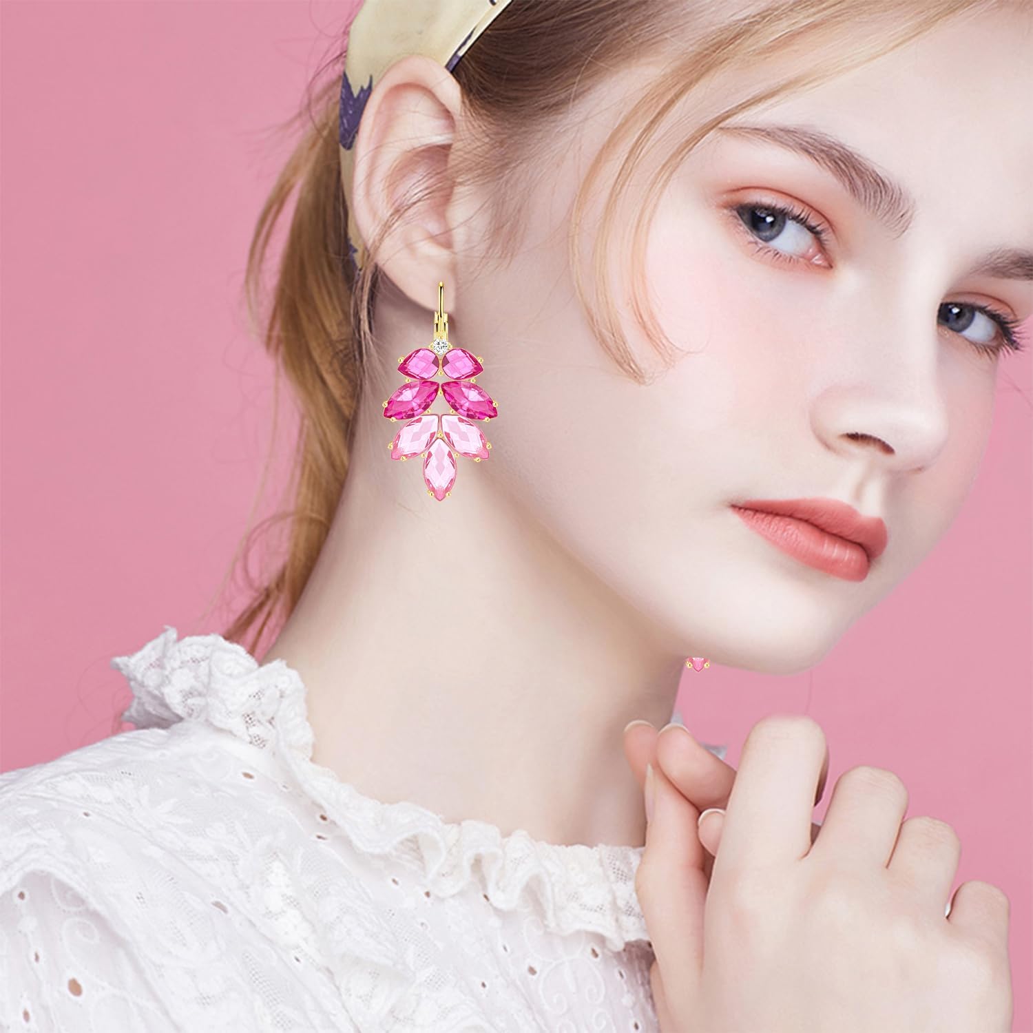 Bohemian Dainty Sparkly Crystal Rhinestone Leaf Dangle Drop Leverback Earrings For Women Wedding - Image 4