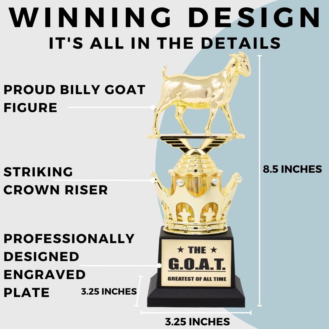 The Goat Trophy Award - G.O.A.T. - Greatest of All Time Trophy with Option for Custom Engraving on Gold Plate - Funny Trophy to Recognize Appreciate Boss, Co-Workers, Gift (No Custom Text)