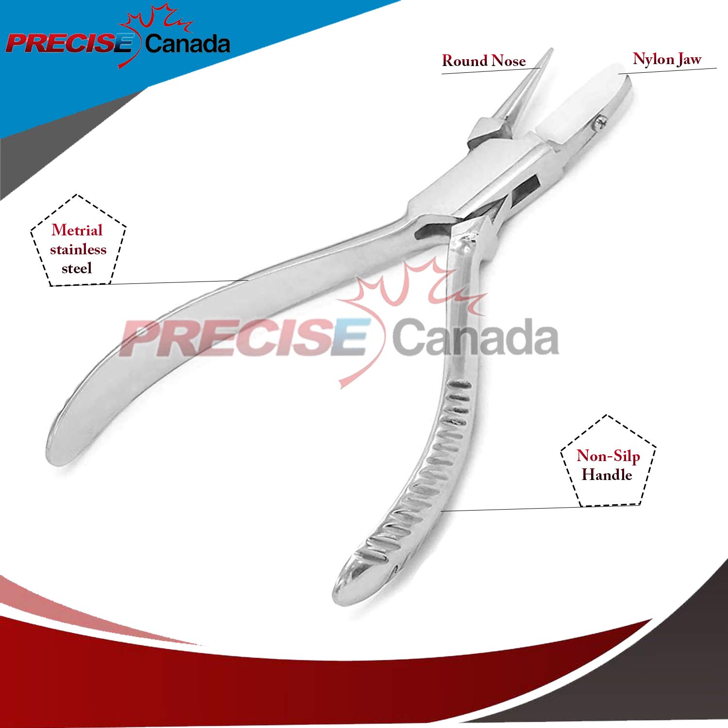 PRECISE CANADA Non-Marring Round Jaw Flat Nose Nylon Pliers Jewelry Making Wire Looping Wrapping Coiling Metal Forming