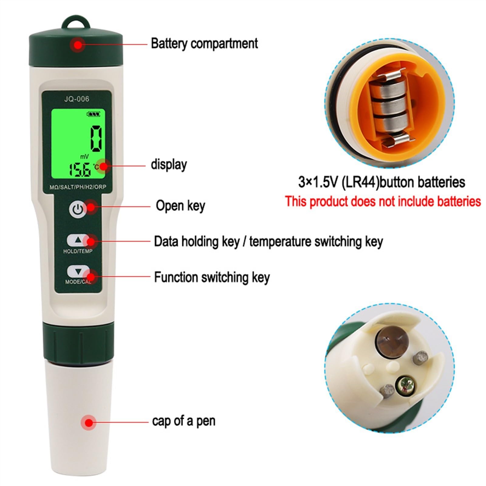 Misuratore TDS, Questo, Come, Misuratore, Tester della qualità 'Acqua 10 in 1 PH/T D S/EC/SALT/TEMP/SG/ORP/H2/penna Fertile/resistività Acquario per Piscina,per Acqua Potabile(No Backlight)