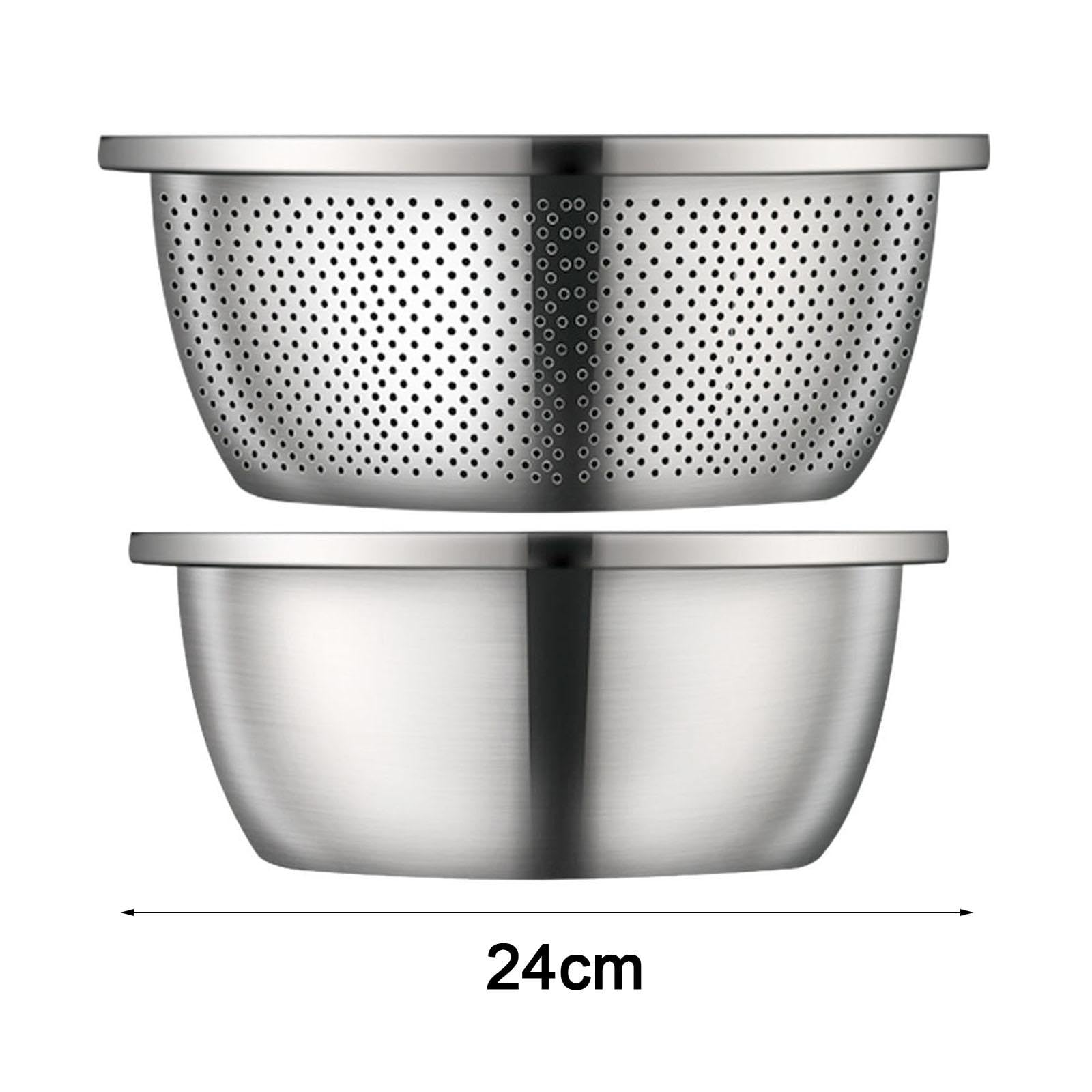 Juego Colador Vegetal Tazón Mezclador Acero Inoxidable Cuenco Colador Metálico Prestaciones Multifunción para Cocina Y Familia, 24CM