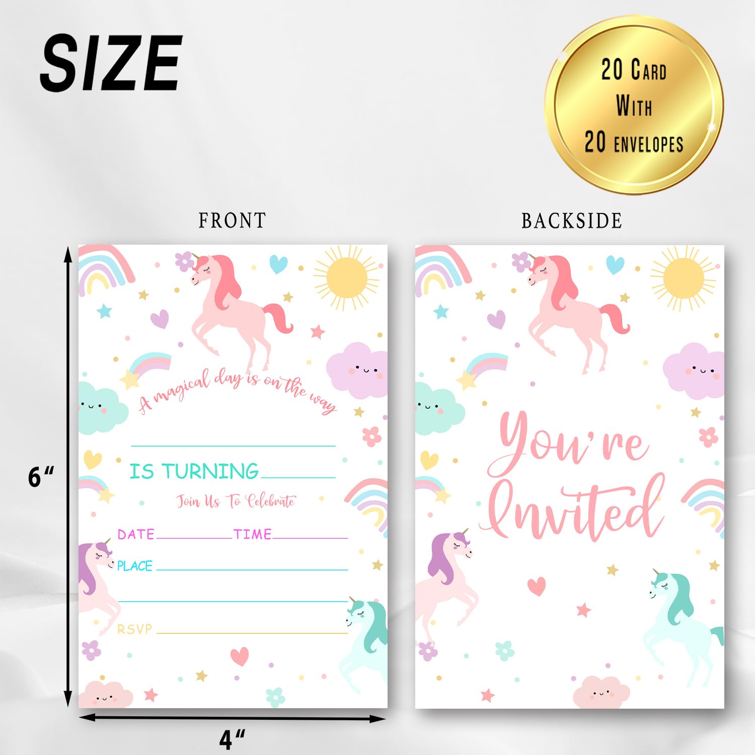 A Magical Day Is On The Way - Boho Magical Unicorn Birthday Invite for Girls Teen, Unicorn Birthday Party Invitations Card, 20 Invitations With Envelopes, Birthday Party Supplies & Decorations -002