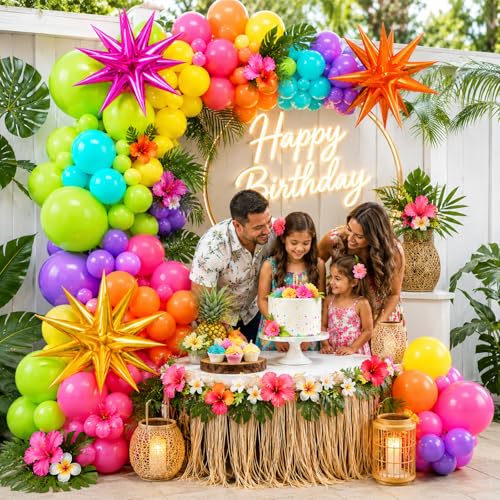 Image of Summer Tropical Balloon Arch Kit for 4D Star Foil Balloons Hot Pink Green | Summer Tropical Balloon Arch Kit 4D Star Foil Balloons Hot Pink Green
