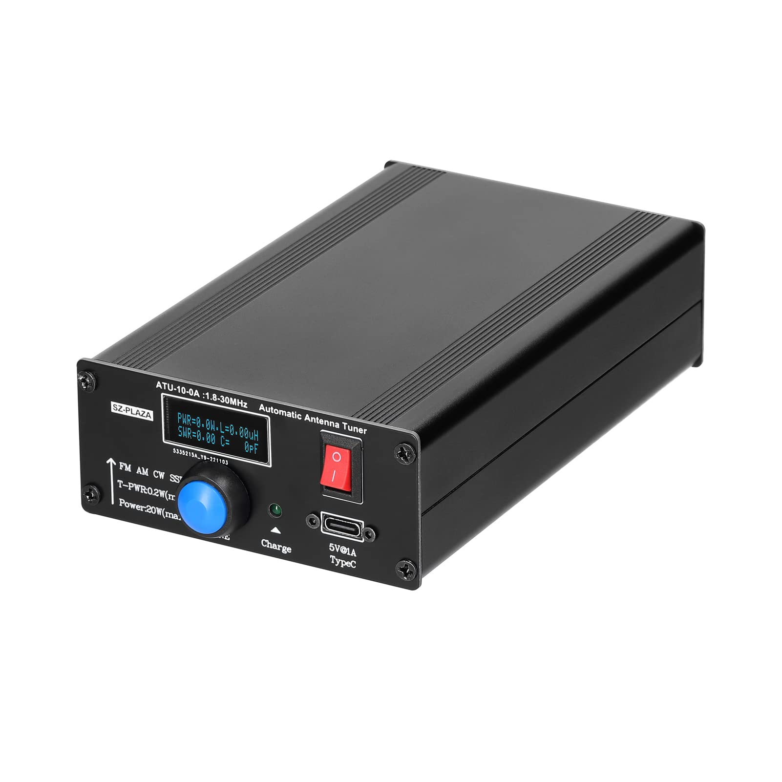 HUIOP ATU-10-0A accordeur d'antenne Automatique à Ondes Courtes 20W 1.8-30 boîtier en Alliage d'aluum de Puissance à Ondes Courtes d'ondes Debout