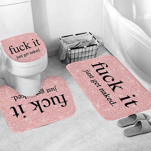 Miniatura 2 de Fuck It Juego de baño de tres piezas Get Naked, alfombra antideslizante impermeable, cubierta de inodoro y alfombrilla de baño