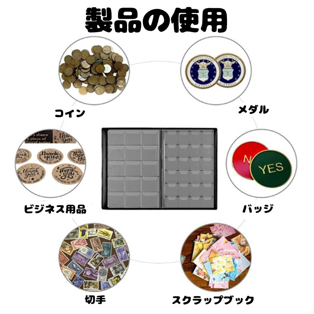 コインアルバム お金ポケット 120枚収納可能 ポケット サイズ3x3cm コインホルダー コレクション 古銭 メダル 貨幣 収納 （ブラック）