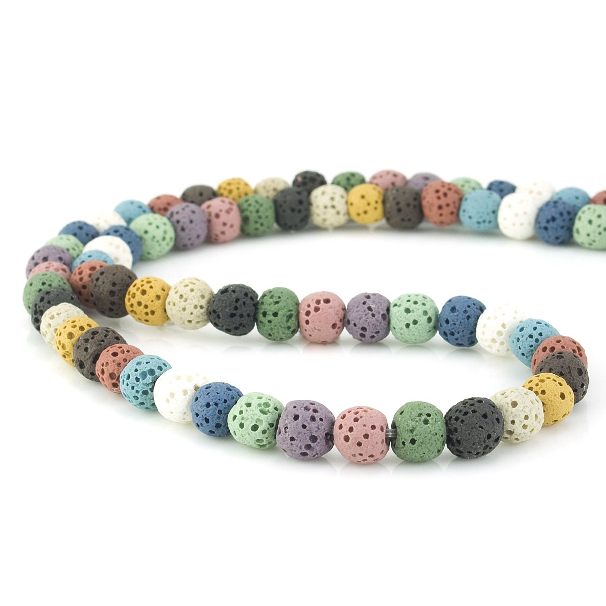 BEADNOVA 6mm Color Lava Beads Natural Crystal Stone Gemstone Round Loose Energy Healing Beads for Jewelry Making (6mm, 60-62pcs, Mix Color)